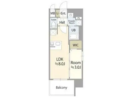 エスリード葵 広小路通(1LDK/8階)の間取り写真