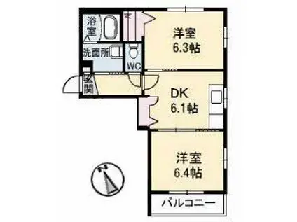 エクセレントシティーII棟(2DK/2階)の間取り写真