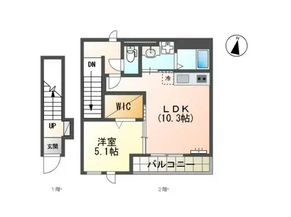 オレンジクレストII(1LDK/2階)の間取り写真