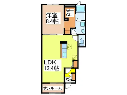 イーストワンハルズ(1LDK/1階)の間取り写真