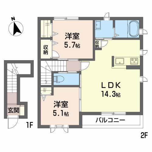 グランマスト杉井流IIA棟(2LDK/2階)の間取り写真