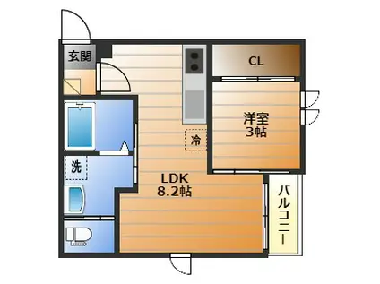 グロウランス宮城野(1LDK/2階)の間取り写真