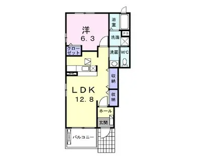ベイリーフII(1LDK/1階)の間取り写真