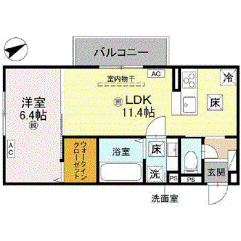 D-REGALO江守中(1LDK/1階)の間取り写真