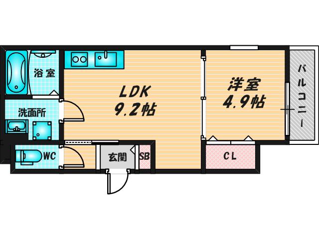 セレニティ若江東町(1LDK/1階)の間取り写真