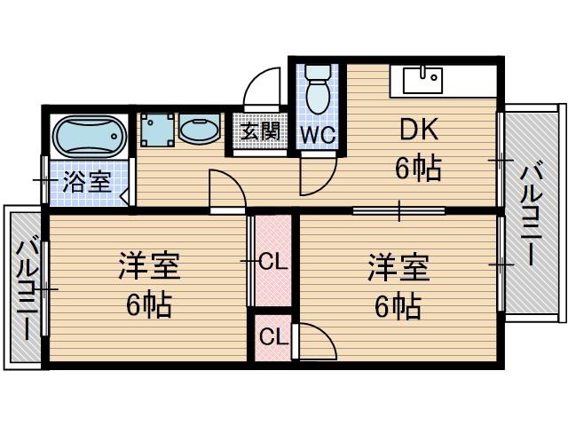 サンハイツ千原(2DK/2階)の間取り写真