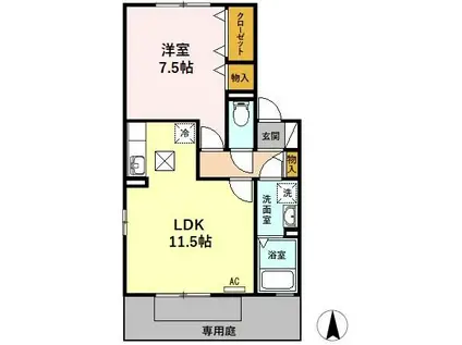 ドミール六条(1LDK/1階)の間取り写真