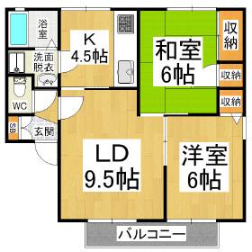 クレア・笹部 B(2LDK/2階)の間取り写真