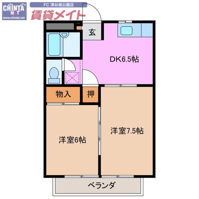 アクティブシティB(2DK/2階)の間取り写真