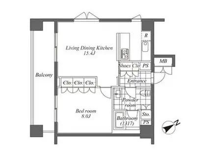 オーパスレジデンス恵比寿(1LDK/2階)の間取り写真