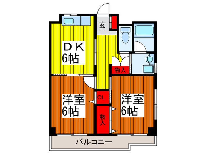 ベルデュール(2DK/1階)の間取り写真