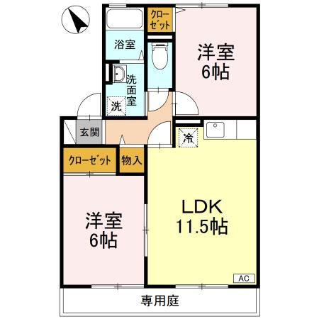 ファミール山岡C(2LDK/1階)の間取り写真