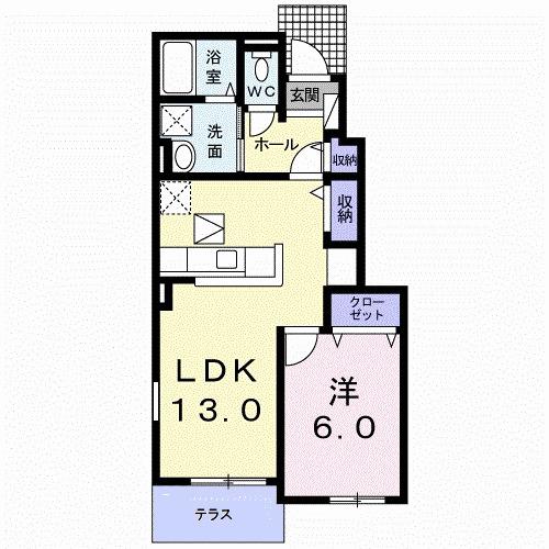 ルーベル論田C(1LDK/1階)の間取り写真