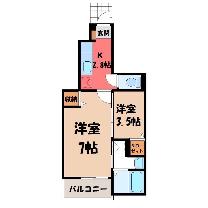 ラフォーレ足利I(1SK/1階)の間取り写真