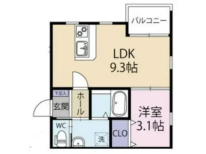 GRACE下六万寺町(1LDK/2階)の間取り写真