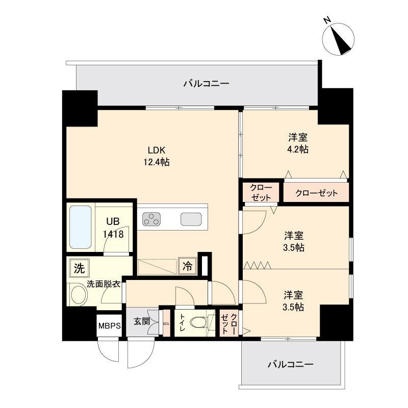 MODERN PALAZZO博多駅東(3LDK/11階)の間取り写真