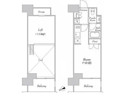 カナルフロント芝浦(ワンルーム/12階)の間取り写真