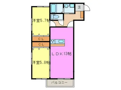 アドヴァンスコート到津の森(2LDK/3階)の間取り写真