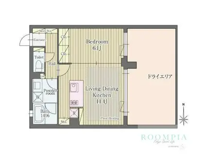 グランステージヒルズ旗の台(1LDK/1階)の間取り写真