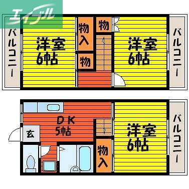 サンハイツカタヤマ(3DK/2階)の間取り写真