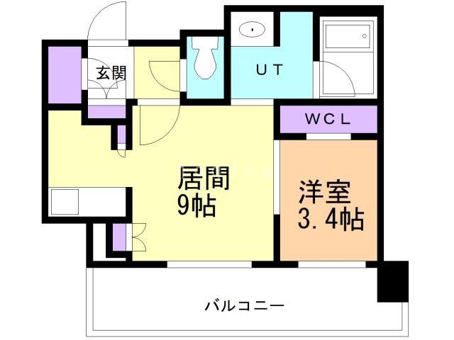 レーベン青森新町 THE GRAND MID(1DK/9階)の間取り写真