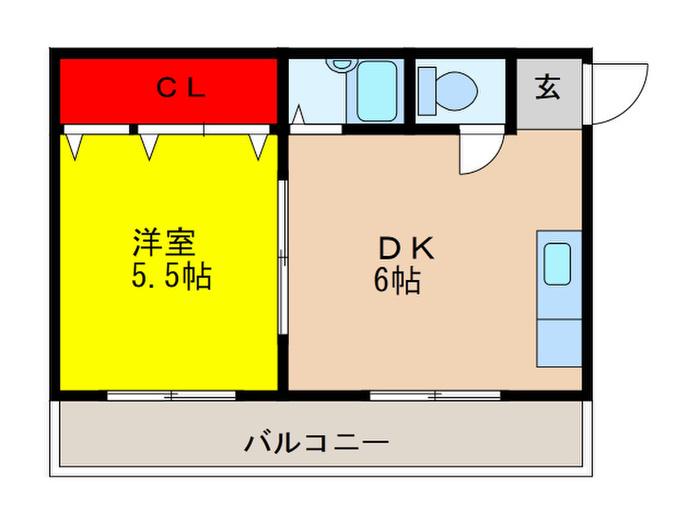 岡本ハイツ(1DK/3階)の間取り写真