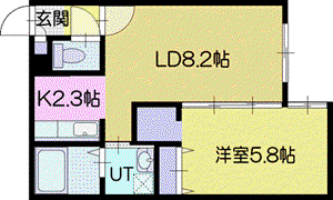 PRIOR恵庭II(1LDK/2階)の間取り写真