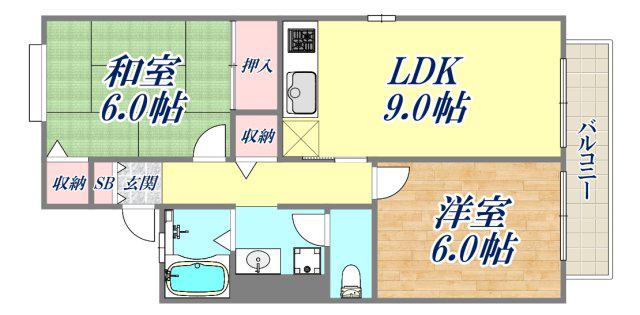 プリシェール上甲子園 B棟(2LDK/1階)の間取り写真