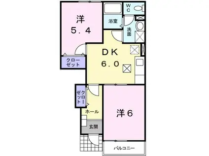 パークサイド大久保 C(2DK/1階)の間取り写真