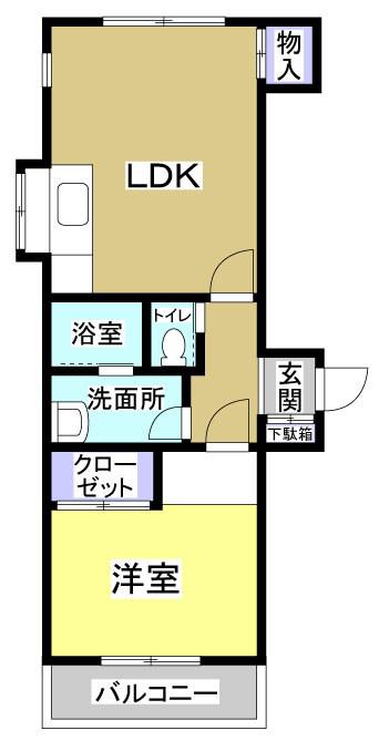ホリホックイン萩丘(1LDK/1階)の間取り写真