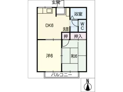 クラウンズ・ベル(2DK/2階)の間取り写真
