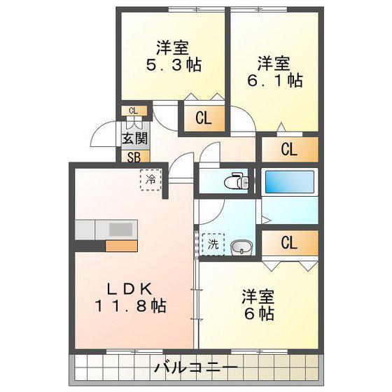 グランドマーニ A(3LDK/3階)の間取り写真