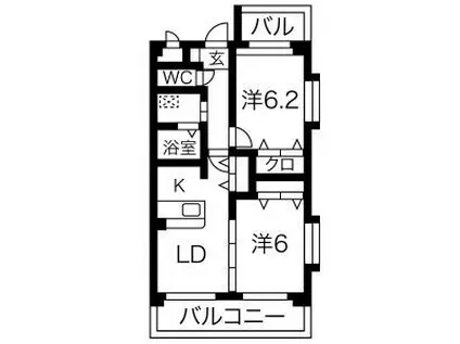 ピースフルムーン(2DK/1階)の間取り写真
