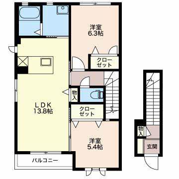 MAST TOWN デュオB(2LDK/2階)の間取り写真