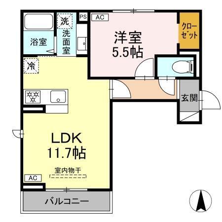 トリシア三輪(1LDK/3階)の間取り写真