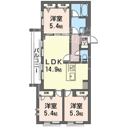 リラフォートタカマツ(3LDK/2階)の間取り写真
