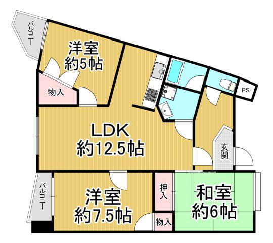 パレ武庫川パート2(3LDK/5階)の間取り写真