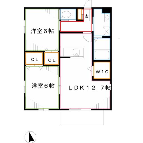 FOREST 深大寺(2LDK/2階)の間取り写真