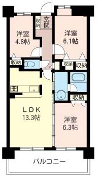 ウエストヴァレィー壱番館(3LDK/4階)の間取り写真