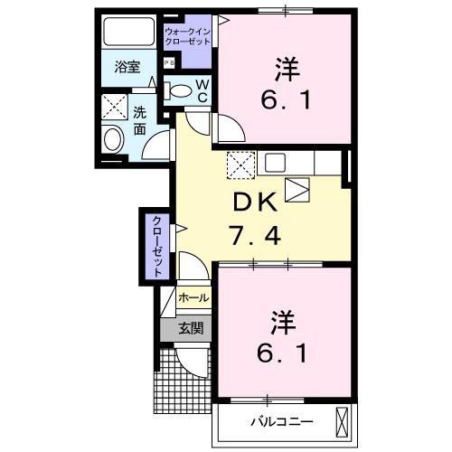 ラップウイング(2DK/1階)の間取り写真