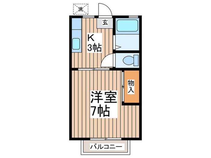フラットグリーンヒルB(1K/2階)の間取り写真