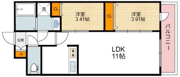 ATLAS加賀屋(2LDK/8階)の間取り写真