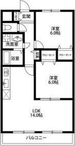アンプルールリーブルGLANDB(2LDK/2階)の間取り写真