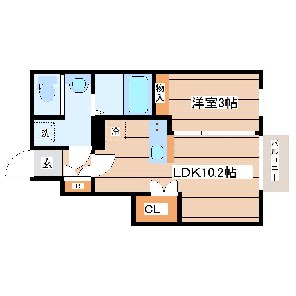 プレモリー長町南B棟(1LDK/1階)の間取り写真