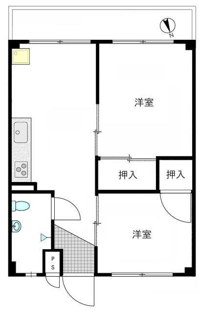 清水ヶ丘ニュースカイマンション(2DK/5階)の間取り写真