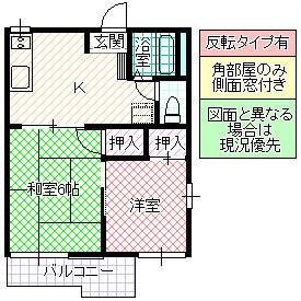 タウニィK B棟(2K/1階)の間取り写真