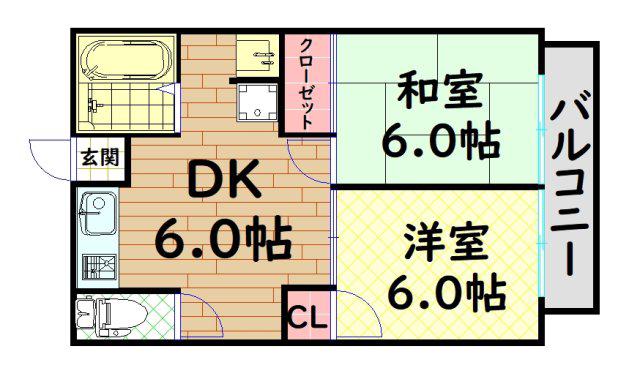 シティハイム三浦(2DK/1階)の間取り写真