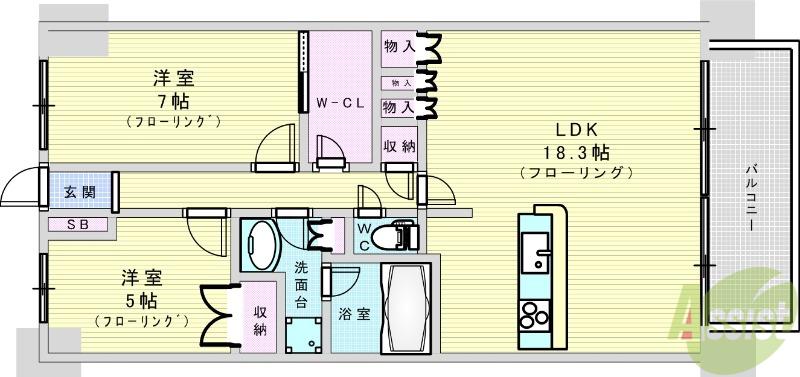 ファインシティ千里津雲台(2LDK/5階)の間取り写真