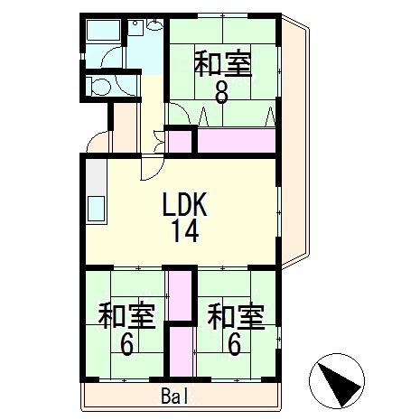 エーワンハイツ(3LDK/2階)の間取り写真
