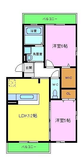 グランドゥールⅠ(2LDK/2階)の間取り写真